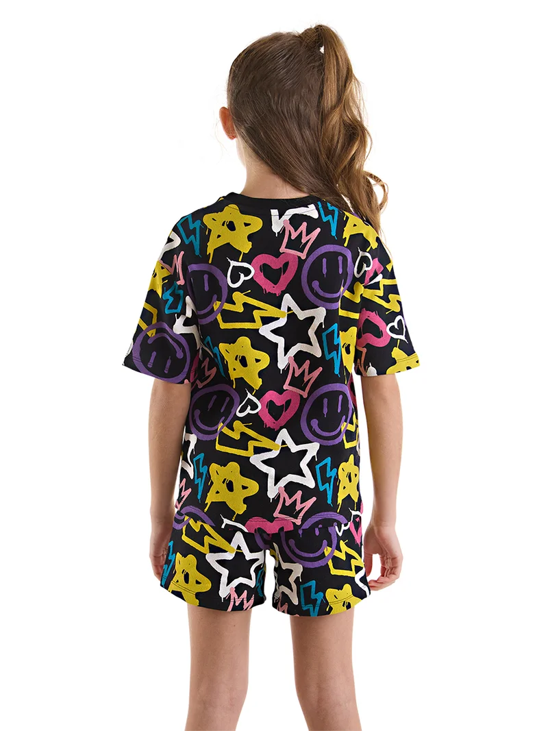 ج&مشب طقم شورت وتيشيرت بناتي بنجوم